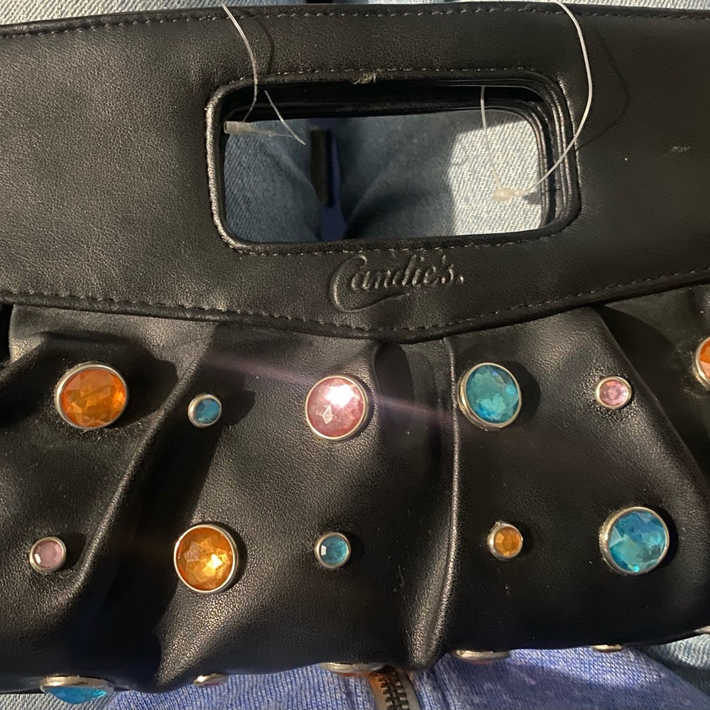 Brand new black Candies clutch with colored stones